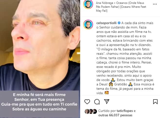 Celso Portiolli exibe vídeo emocinado ao som de louvor e faz agradecimento à Deus Celso Portiolli exibe vídeo emocinado ao som de louvor e faz agradecimento à Deus