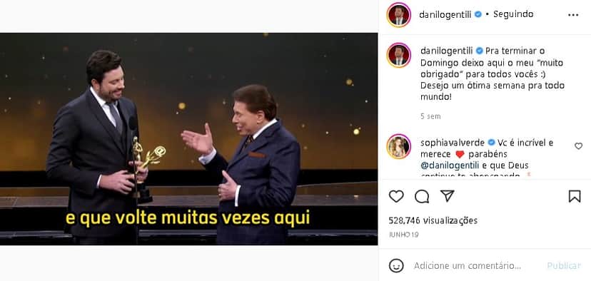 Danilo Gentili se derreteu em elogios para Silvio Santos, seu patrão no SBT (Foto: Reprodução/ Instagram) Danilo Gentili se derreteu em elogios para Silvio Santos, seu patrão no SBT (Foto: Reprodução/ Instagram)