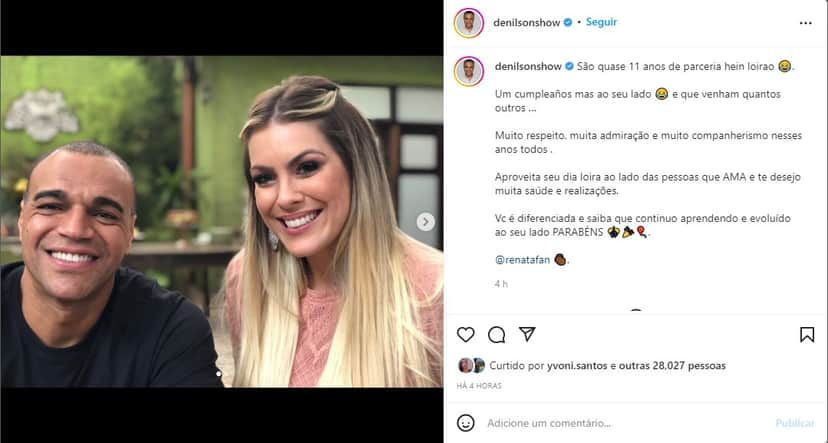 Denílson se declara a Renata Fan em textão - Foto: Reprodução Denílson se declara a Renata Fan em textão - Foto: Reprodução