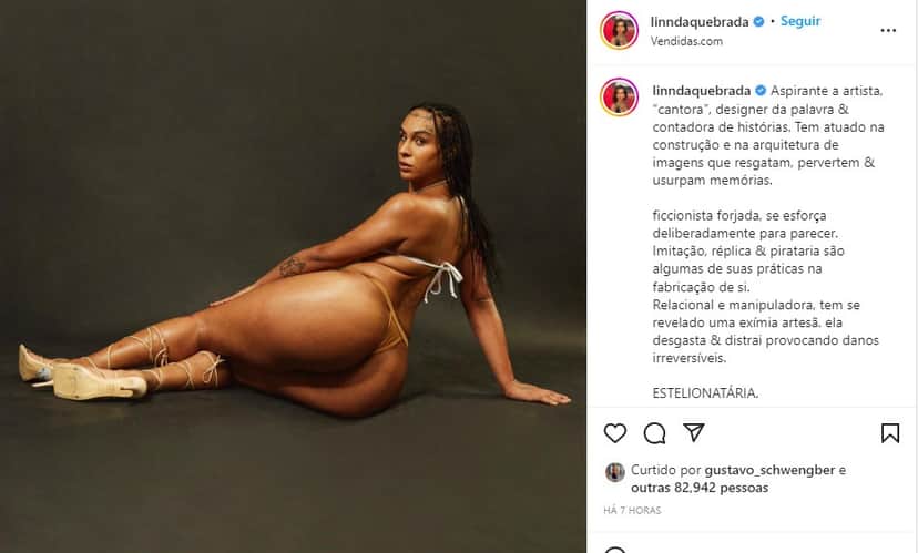 Linn da Quebrada exibe corpão em foto sensual - Foto: Reprodução Linn da Quebrada exibe corpão em foto sensual - Foto: Reprodução
