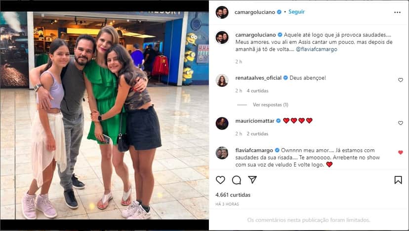Luciano Camargo ao lado da esposa e das filhas - Foto: Reprodução Luciano Camargo ao lado da esposa e das filhas - Foto: Reprodução