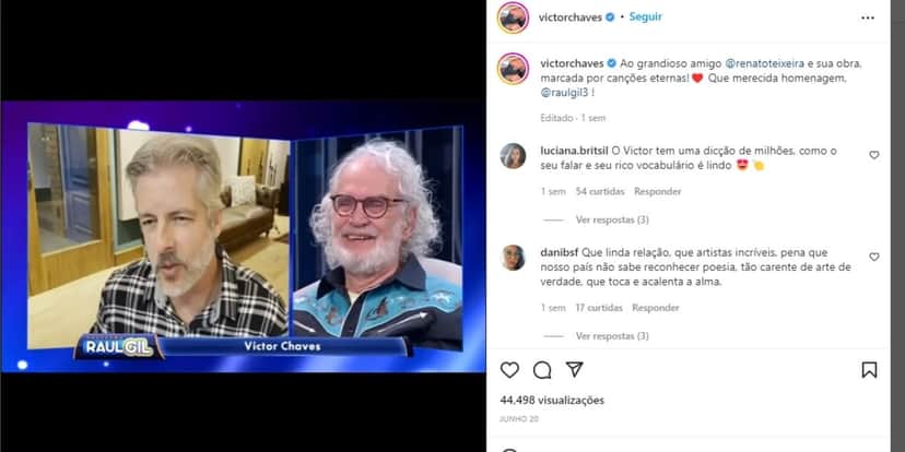 Victor Chaves declarou seu carinho por Renato durante homenagem no Programa de Raul Gil Victor Chaves declarou seu carinho por Renato durante homenagem no Programa de Raul Gil
