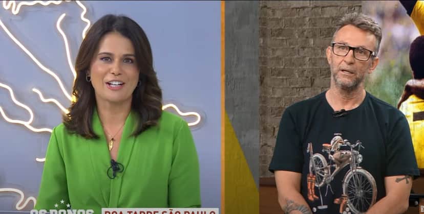 Adriana Araújo e Neto durante a ponte entre o Donos da Bola e o Boa Tarde São Paulo Adriana Araújo e Neto durante a ponte entre o Donos da Bola e o Boa Tarde São Paulo