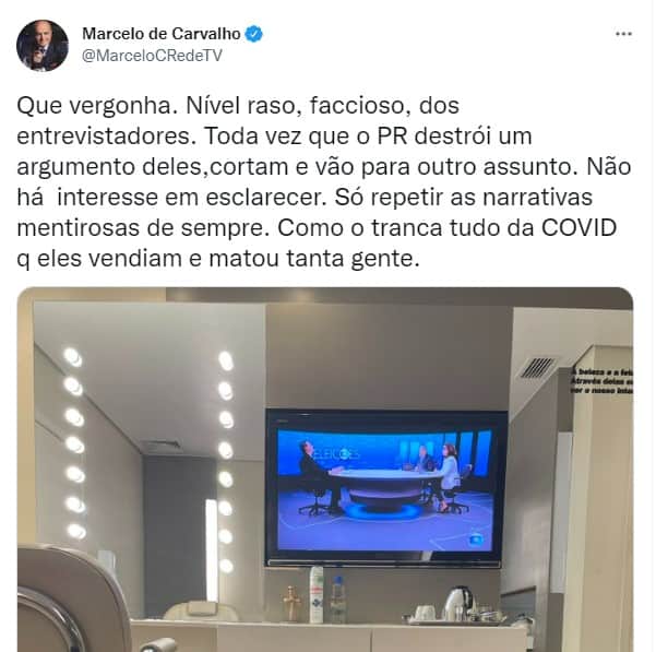 Marcelo de Carvalho criticou a postura dos âncoras da Globo durante a entrevista com Jair Bolsonaro Marcelo de Carvalho criticou a postura dos âncoras da Globo durante a entrevista com Jair Bolsonaro
