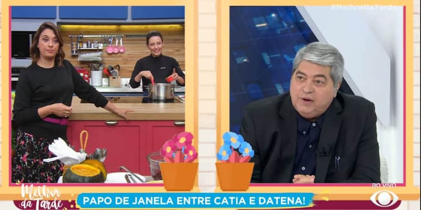 Datena no bate-papo com Cátia Fonseca no 'Melhor da Tarde' (Reprodução: Band) Datena no bate-papo com Cátia Fonseca no 'Melhor da Tarde' (Reprodução: Band)