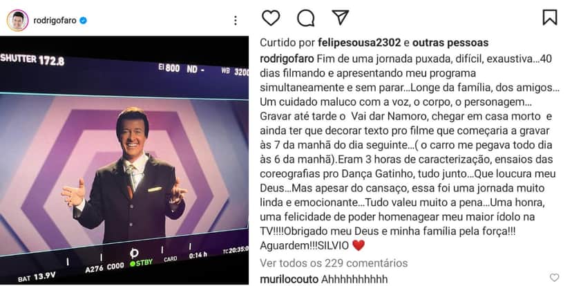 Rodrigo Faro expõe como foi fazer a gravação do filme Silvio Santos (Foto: Instagram) Rodrigo Faro expõe como foi fazer a gravação do filme Silvio Santos (Foto: Instagram)