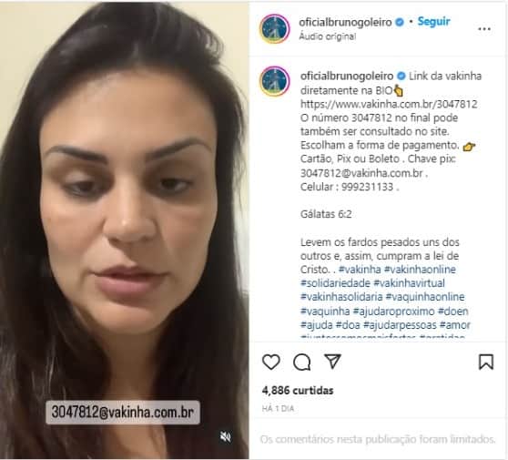 Ingrid pede ajuda aos fãs do ex-goleiro Bruno para pagar dívida de pensão alimentícia de Bruninho (Foto: Reprodução/Instagram) Ingrid pede ajuda aos fãs do ex-goleiro Bruno para pagar dívida de pensão alimentícia de Bruninho (Foto: Reprodução/Instagram)