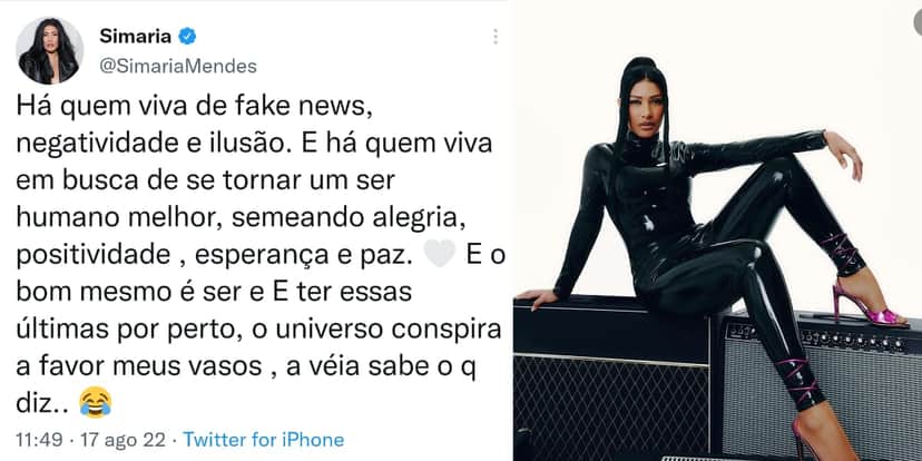 Simaria compartilha mensagem curiosa em suas redes sociais (Reprodução: Montagem TV Foco) Simaria compartilha mensagem curiosa em suas redes sociais (Reprodução: Montagem TV Foco)