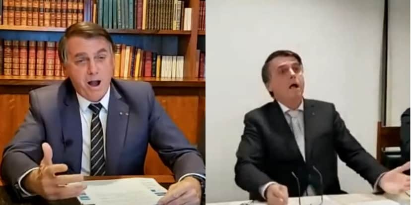 Dois momentos em que Jair Bolsonaro imita pessoas sem ar (Reprodução: Globo) Dois momentos em que Jair Bolsonaro imita pessoas sem ar (Reprodução: Globo)