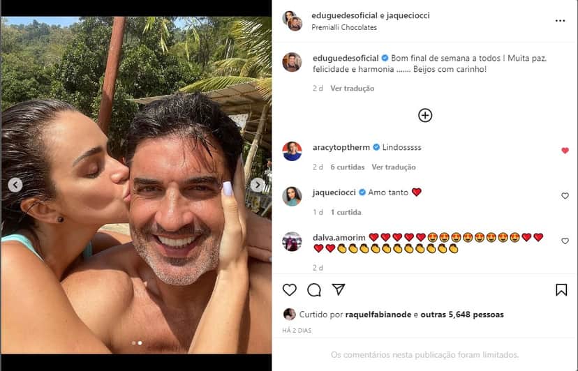 Edu Guedes surge sendo beijado pelo grande amor - Foto: Reprodução Edu Guedes surge sendo beijado pelo grande amor - Foto: Reprodução