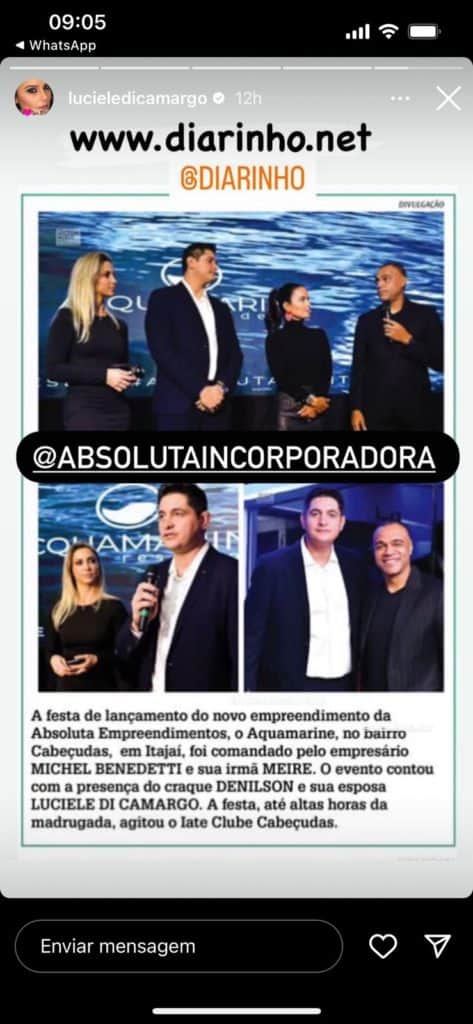Luciele Di Camargo expõe situação ao lado de Denílson Luciele Di Camargo expõe situação ao lado de Denílson