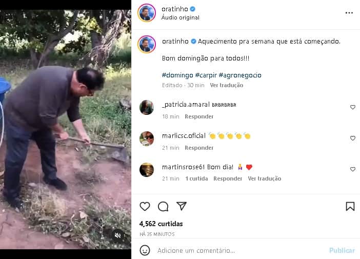Ratinho surgiu capinando no meio do mato (Foto: Reprodução/ Instagram) Ratinho surgiu capinando no meio do mato (Foto: Reprodução/ Instagram)