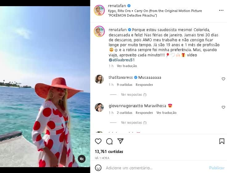 Renata Fan acabou falando do quanto gosta de trabalhar (Foto: Reprodução/ Instagram) Renata Fan acabou falando do quanto gosta de trabalhar (Foto: Reprodução/ Instagram)