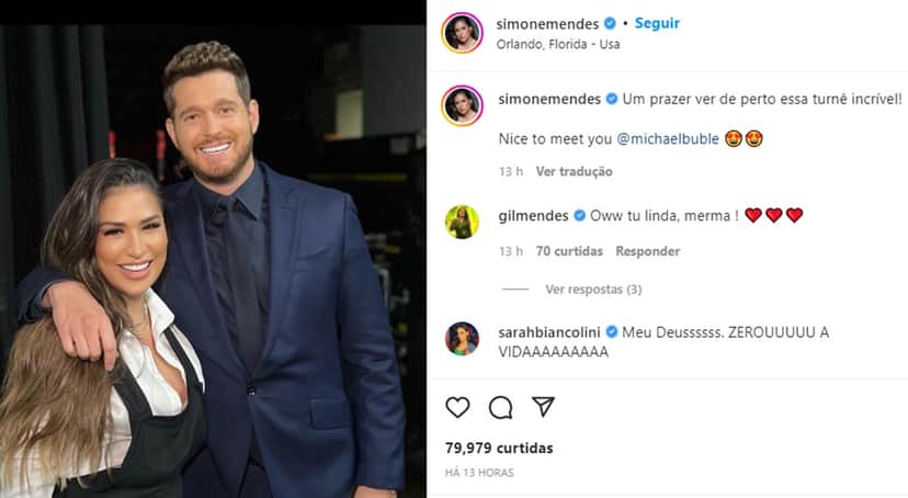 Simone Mendes tieta Michael Bublé e surge em flagra abraçada com o artista internacional Simone Mendes tieta Michael Bublé e surge em flagra abraçada com o artista internacional