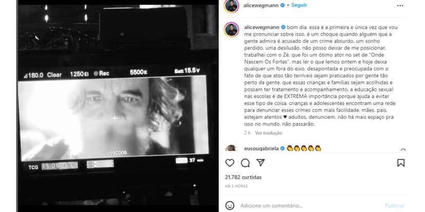 Alice Wegmann faz desabafo sobre prisão de ator Alice Wegmann faz desabafo sobre prisão de ator