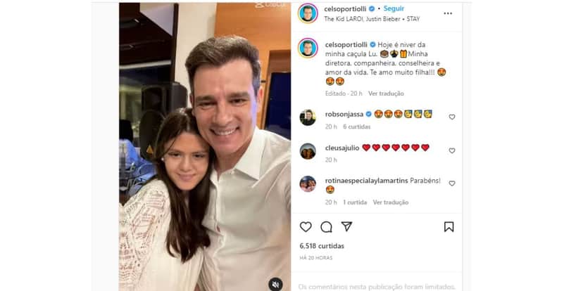 Celso Portiolli divulga homenagem a filha Luana Celso Portiolli divulga homenagem a filha Luana