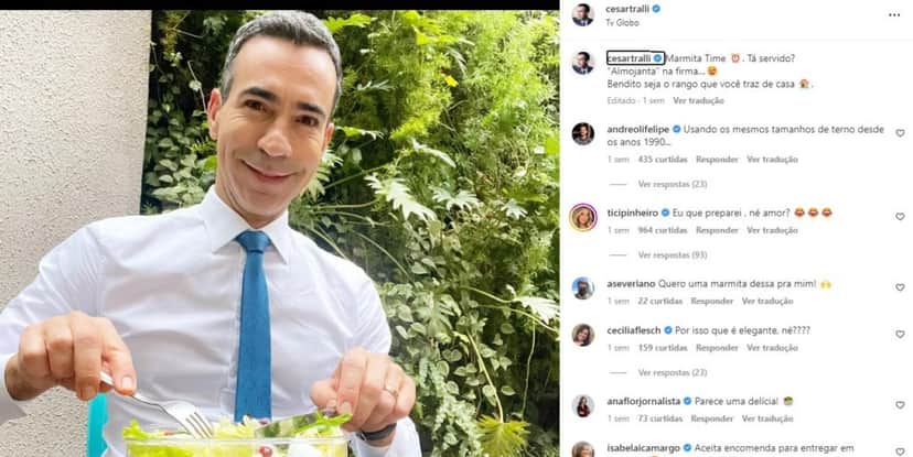 César Tralli publicou uma foto 'marmitando' durante um intervalo na Globo César Tralli publicou uma foto 'marmitando' durante um intervalo na Globo