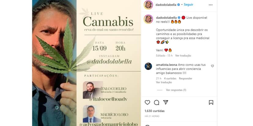Dado Dolabella - live uso maconha medicinal Dado Dolabella - live uso maconha medicinal