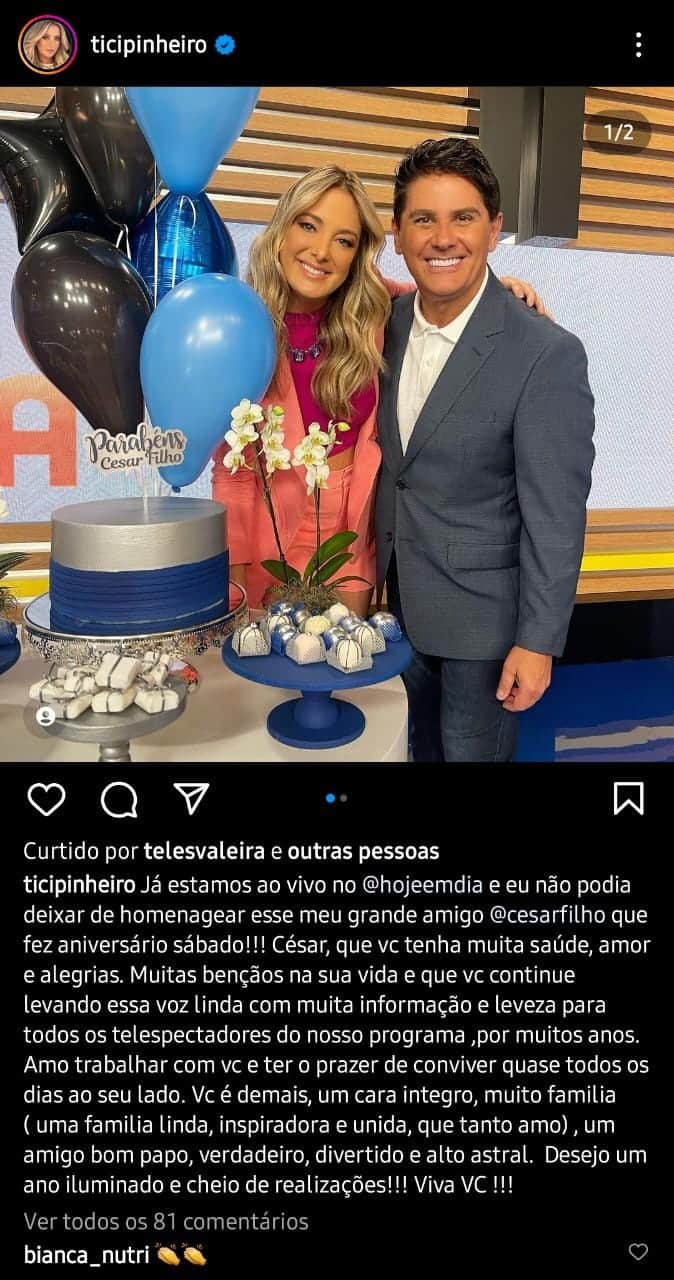 Publicação de Ticiane Pinheiro (Foto: Reprodução/ Instagram) Publicação de Ticiane Pinheiro (Foto: Reprodução/ Instagram)