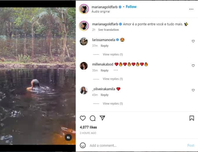 Mariana Goldfarb, esposa de Cauã Rey,omd, toma banho de cachoeira pelada (Foto: Reprodução/Instagram) Mariana Goldfarb, esposa de Cauã Rey,omd, toma banho de cachoeira pelada (Foto: Reprodução/Instagram)