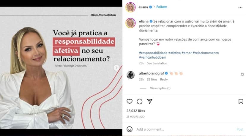 Eliana faz alerta para mulheres (Foto: Reprodução/Instagram) Eliana faz alerta para mulheres (Foto: Reprodução/Instagram)