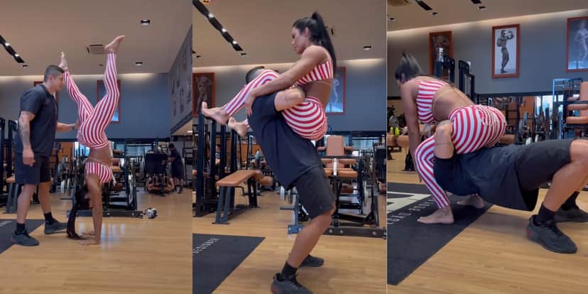 Gracyanne Barbosa conta com ajuda de personal trainer para fazer acrobacia e desafiar seus seguidores (Reprodução: Instagram) Gracyanne Barbosa conta com ajuda de personal trainer para fazer acrobacia e desafiar seus seguidores (Reprodução: Instagram)