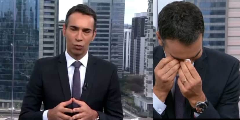 César Tralli chora ao se despedir do SP1 (Reprodução: Globo) César Tralli chora ao se despedir do SP1 (Reprodução: Globo)