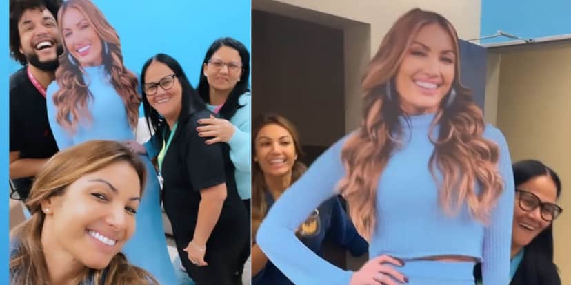 A apresentadora do 'Encontro' ficou contente com o totem que recebeu com sua fotografia (Reprodução: Instagram) A apresentadora do 'Encontro' ficou contente com o totem que recebeu com sua fotografia (Reprodução: Instagram)