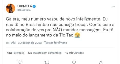 Apelo de Ludmilla (Foto: Reprodução/Twitter) Apelo de Ludmilla (Foto: Reprodução/Twitter)