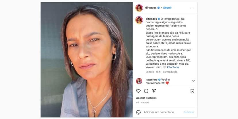 De acordo com Dira Paes, Filó trouxe muitos ensinamentos para ela (Reprodução) De acordo com Dira Paes, Filó trouxe muitos ensinamentos para ela (Reprodução)