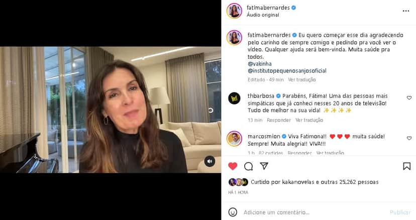 Fátima Bernardes fez pedido no dia de seus aniversário (Foto: Reprodução/ Instagram) Fátima Bernardes fez pedido no dia de seus aniversário (Foto: Reprodução/ Instagram)