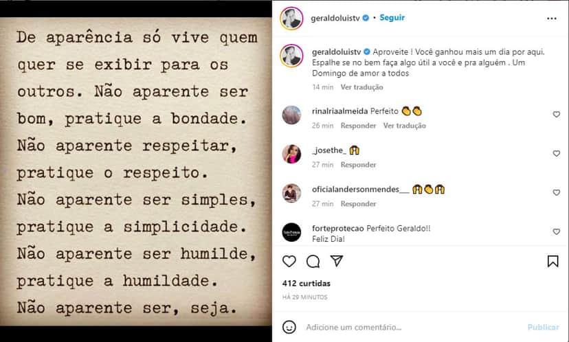 Geraldo Luís faz reflexão impactante nas redes sociais - Foto: Reprodução Geraldo Luís faz reflexão impactante nas redes sociais - Foto: Reprodução