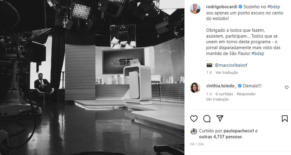 O jornalista Rodrigo Bocardi entregou bastidores do Bom Dia São Paulo em outra ocasião O jornalista Rodrigo Bocardi entregou bastidores do Bom Dia São Paulo em outra ocasião