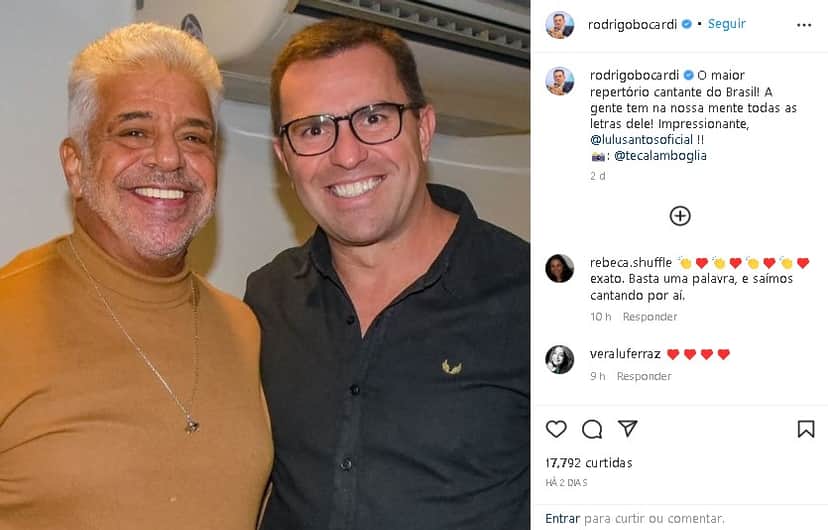 Rodrigo Bocardi surgiu com Lulu Santos e se declarou (Foto: Reprodução/ Instagram) Rodrigo Bocardi surgiu com Lulu Santos e se declarou (Foto: Reprodução/ Instagram)