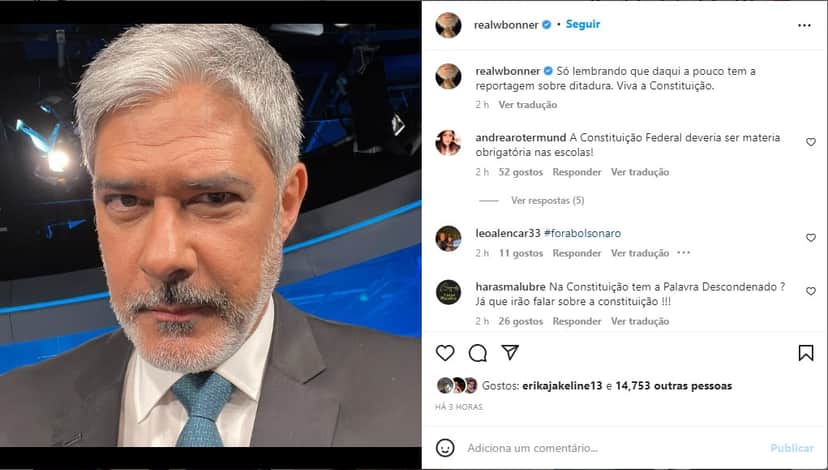 William Bonner divulga foto no Instagram e dá recado - Foto: Reprodução William Bonner divulga foto no Instagram e dá recado - Foto: Reprodução