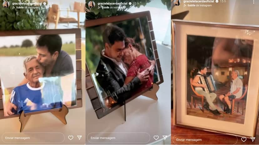 Fotos de Zezé Di Camargo com o pai Seu Francisco, a mãe, Helena Camargo e a foto surpresa de Graciele com eles tocando sanfona Fotos de Zezé Di Camargo com o pai Seu Francisco, a mãe, Helena Camargo e a foto surpresa de Graciele com eles tocando sanfona