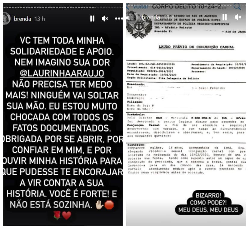 Stories compartilhado no perfil de Brenda com a denúncia (Foto Reprodução/Instagram) Stories compartilhado no perfil de Brenda com a denúncia (Foto Reprodução/Instagram)