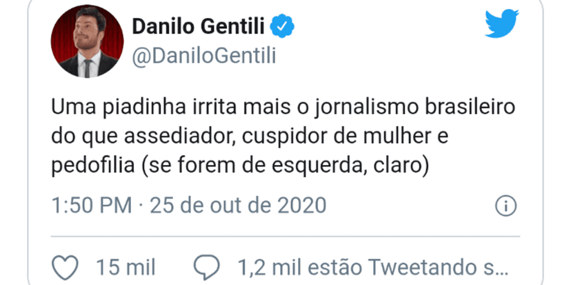 A postagem de Danilo Gentili via Twitter com indiretas a Marcius Melhem (Foto Reprodução/Twitter) A postagem de Danilo Gentili via Twitter com indiretas a Marcius Melhem (Foto Reprodução/Twitter)