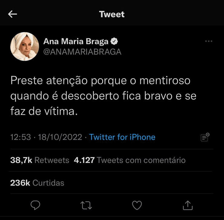 Publicação de Ana Maria (Foto: Reprodução/ Twitter) Publicação de Ana Maria (Foto: Reprodução/ Twitter)