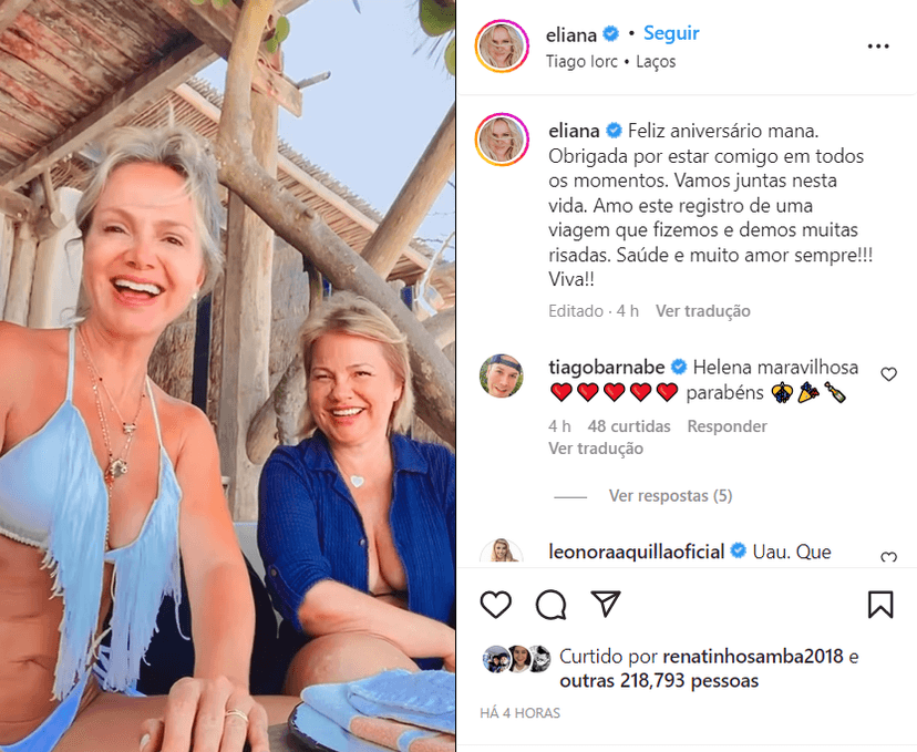 Eliana arrasou nas redes ao lado da irmã Helena (Foto Reprodução/Instagram) Eliana arrasou nas redes ao lado da irmã Helena (Foto Reprodução/Instagram)