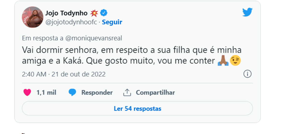 Jojo Todynho rebate Evans no Twitter (Foto Reprodução/Twitter) Jojo Todynho rebate Evans no Twitter (Foto Reprodução/Twitter)