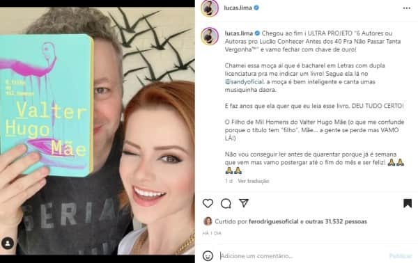 Publicação de Sandy e Lucas Lima (Imagem: Reprodução) Publicação de Sandy e Lucas Lima (Imagem: Reprodução)