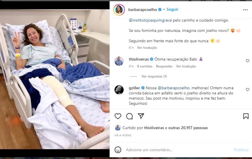 A apresentadora do Esporte Espetacular na Globo, Bárbara Coelho, revelou que precisou passar por cirurgia no joelho (Foto: Reprodução/Instagram) A apresentadora do Esporte Espetacular na Globo, Bárbara Coelho, revelou que precisou passar por cirurgia no joelho (Foto: Reprodução/Instagram)