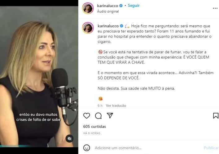 Karina Lucco falou sobre o vício em cigarro (Foto: Reprodução/Instagram) Karina Lucco falou sobre o vício em cigarro (Foto: Reprodução/Instagram)
