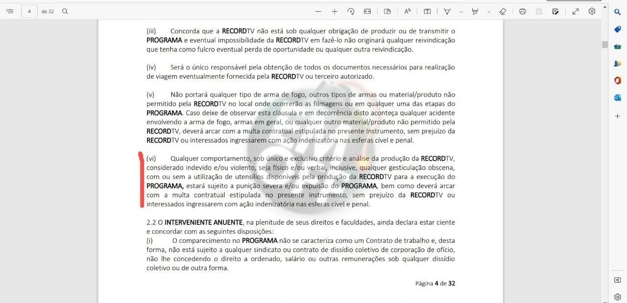 Contrato é exposto por Erlan Bastos (Reprodução) Contrato é exposto por Erlan Bastos (Reprodução)