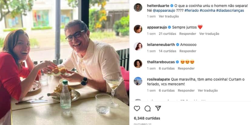 Hélter Duarte e Ana Paula Araújo aproveitam lanche fora da Globo (Reprodução) Hélter Duarte e Ana Paula Araújo aproveitam lanche fora da Globo (Reprodução)