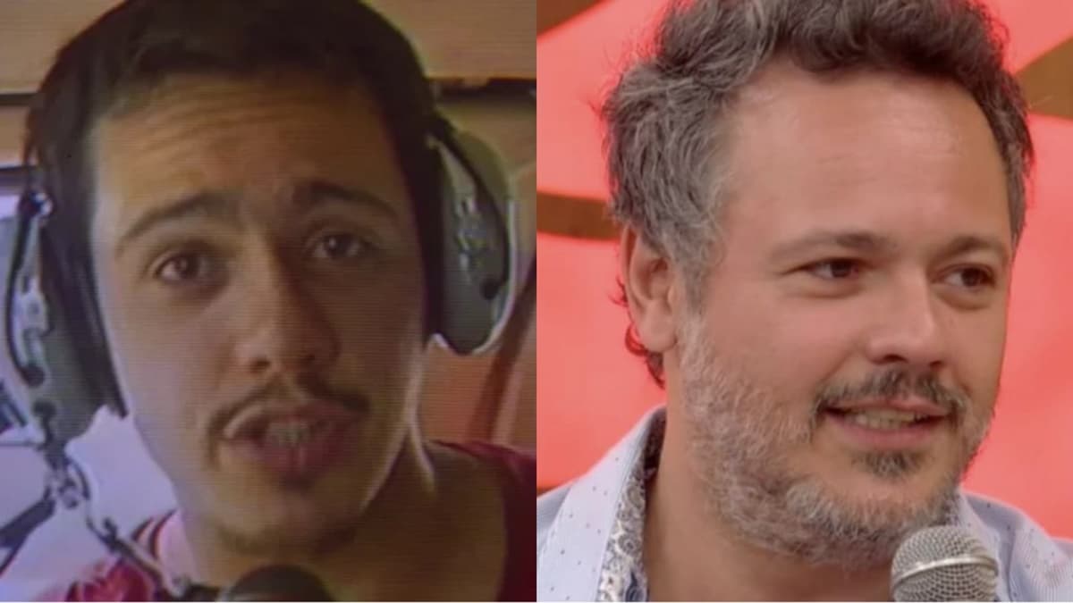 Danton Mello na época do Globo Ecologia, dentro do helicóptero e, em entrevista ao Encontro anos depois Danton Mello na época do Globo Ecologia, dentro do helicóptero e, em entrevista ao Encontro anos depois