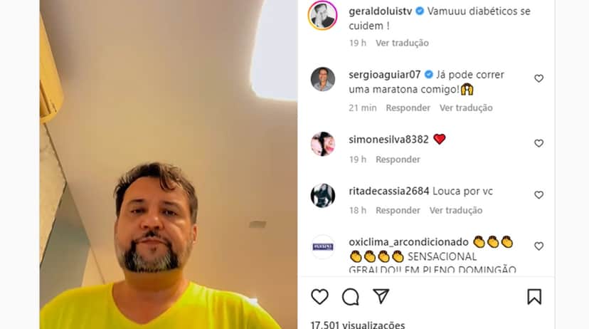 Geraldo Luís aconselhou aos seus seguidores para se cuidarem do diabetes com exercícios físicos Geraldo Luís aconselhou aos seus seguidores para se cuidarem do diabetes com exercícios físicos