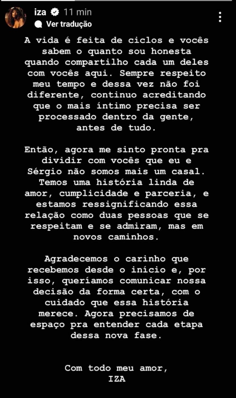 A cantora Iza, pegou o Brasil de surpresa ao anunciar separação após 3 anos de casamento - Reprodução Instagram A cantora Iza, pegou o Brasil de surpresa ao anunciar separação após 3 anos de casamento - Reprodução Instagram