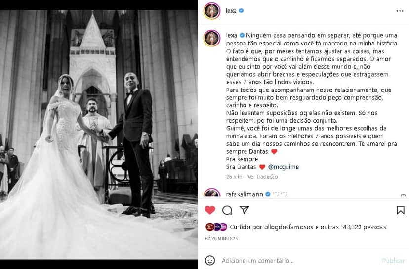 Lexa e Mc Guimê anunciaram o fim do casamento que durou 7 anos (Foto: Reprodução/ Instagram) Lexa e Mc Guimê anunciaram o fim do casamento que durou 7 anos (Foto: Reprodução/ Instagram)